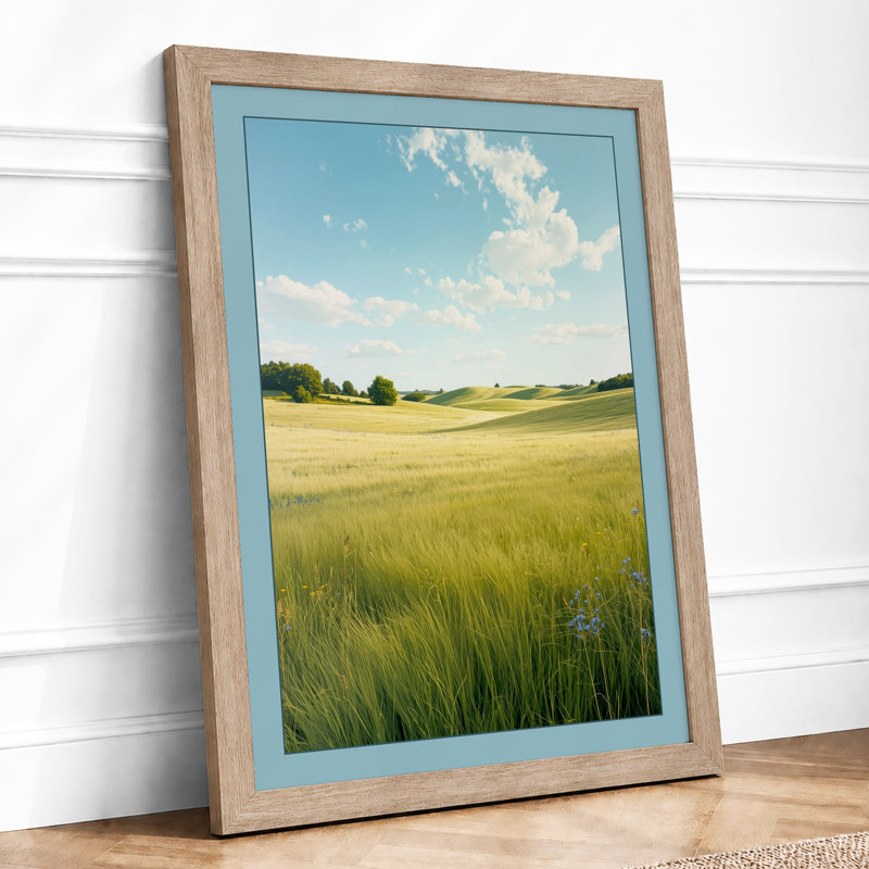 Golden Grain Fields Scandinavian - Framed Print, A3 - 42.0 x 29.7 cm, Oak