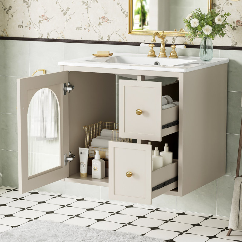 Meuble-lavabo simple 24 po avec comptoir en céramique, Beige