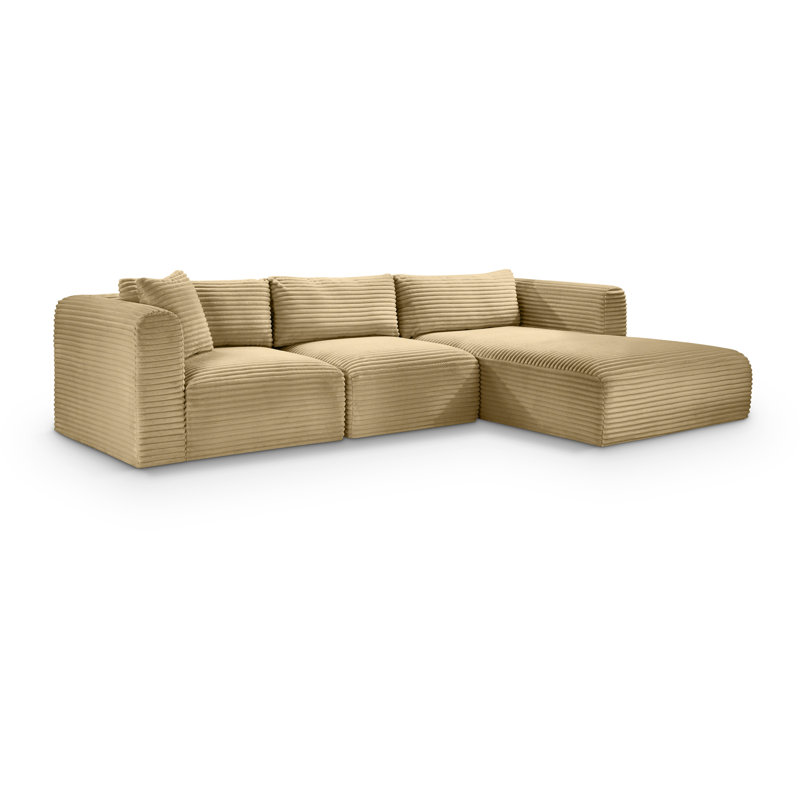 Canapé modulaire en L Carmean Performance, Velours côtelé texturé Camel, 1 sans accoudoir, 1 méridienne, 1 coin