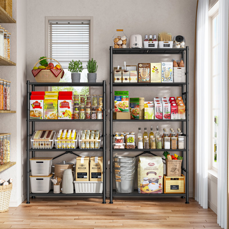 Étagère à 5 niveaux de 72 po en métal avec crochets, support de rangement sans oscillation avec pieds de nivellement réglables pour dortoir de salle de bain Kitchen Pantry l 30 po x P 12 po x H 72 po