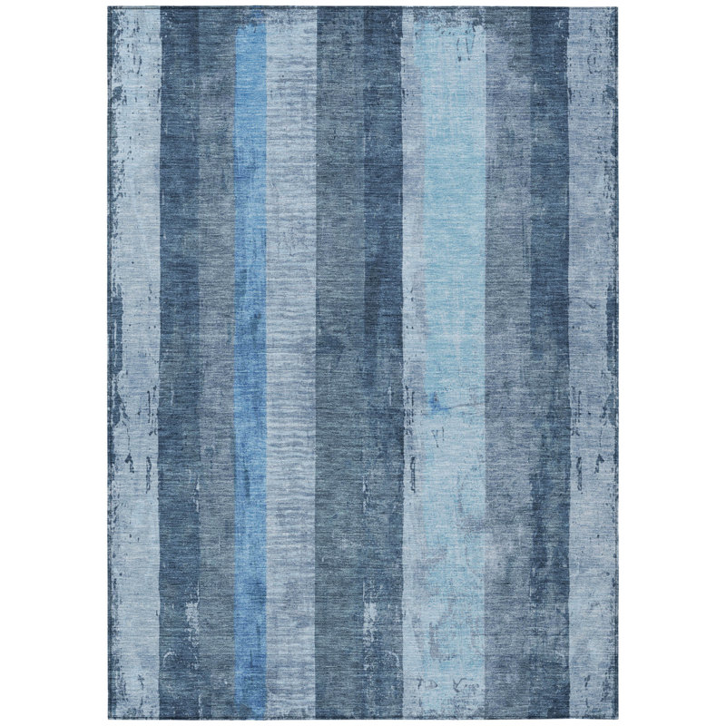 Tapis extérieur lavable rayé bleu et gris 9 pi x 12 pi Fabre