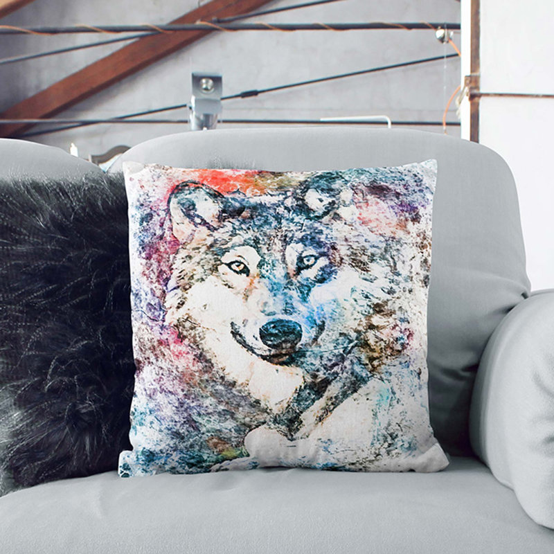 Wolf Cushion with Filling, Black, 40cm H x 40cm W x 15cm D