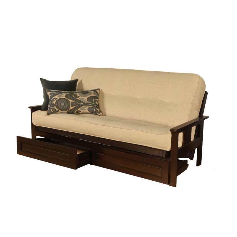 Le cadre de futon double Stratford comprend des tiroirs de rangement et un matelas, Innerspring, Canton crème, Espresso