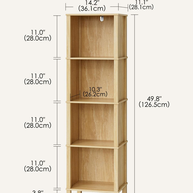 126.5cm H x 36.1cm W Standard Bookcase, Oak