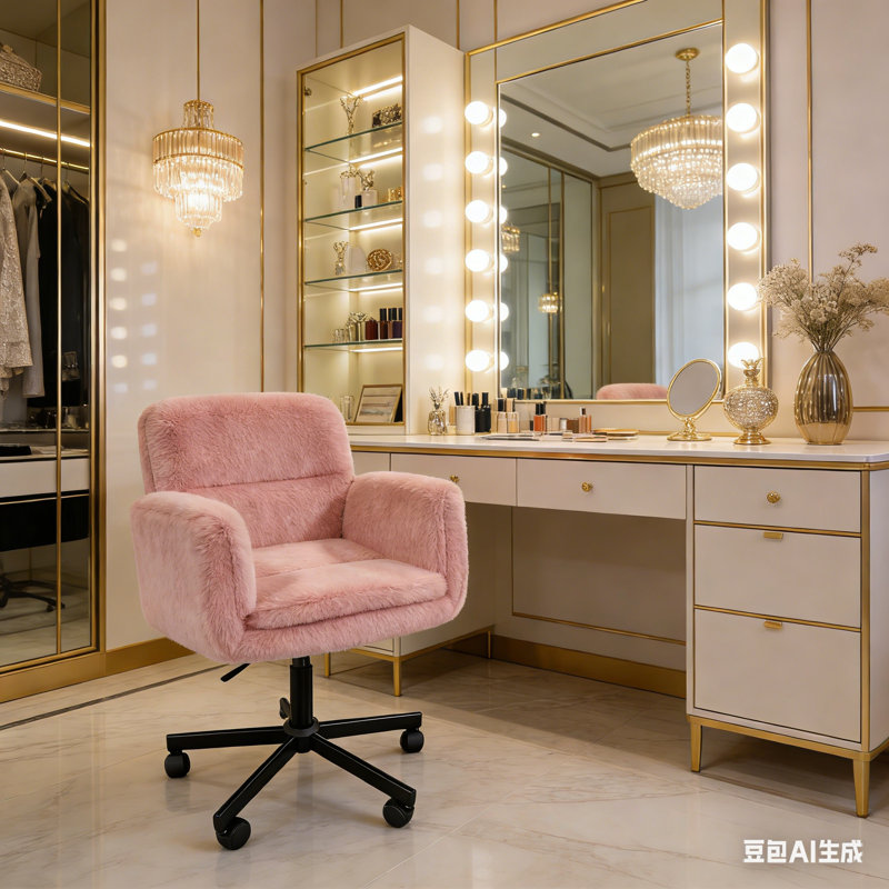 Side Chair, Pink-Faux Fur