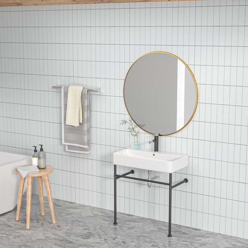 Lavabo de salle de bain console en céramique avec trop-plein, Blanc / noir