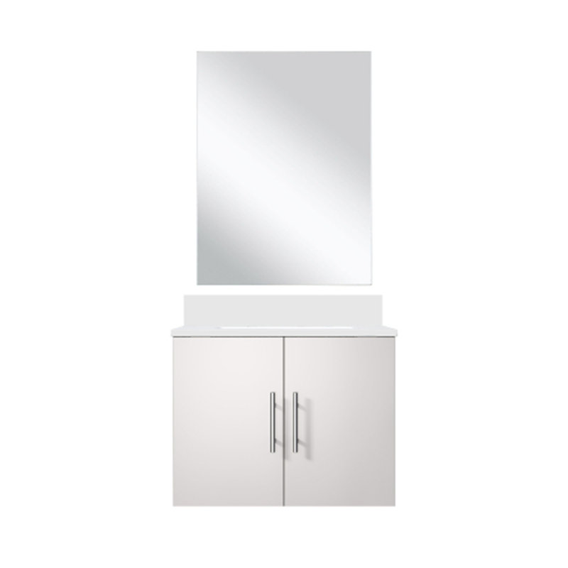 Meuble-lavabo simple.  Comptoir et miroir en marbre de culture, Blanc brillant
