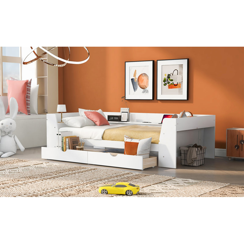 Lit plateforme simple avec rangement Fhen, Blanc