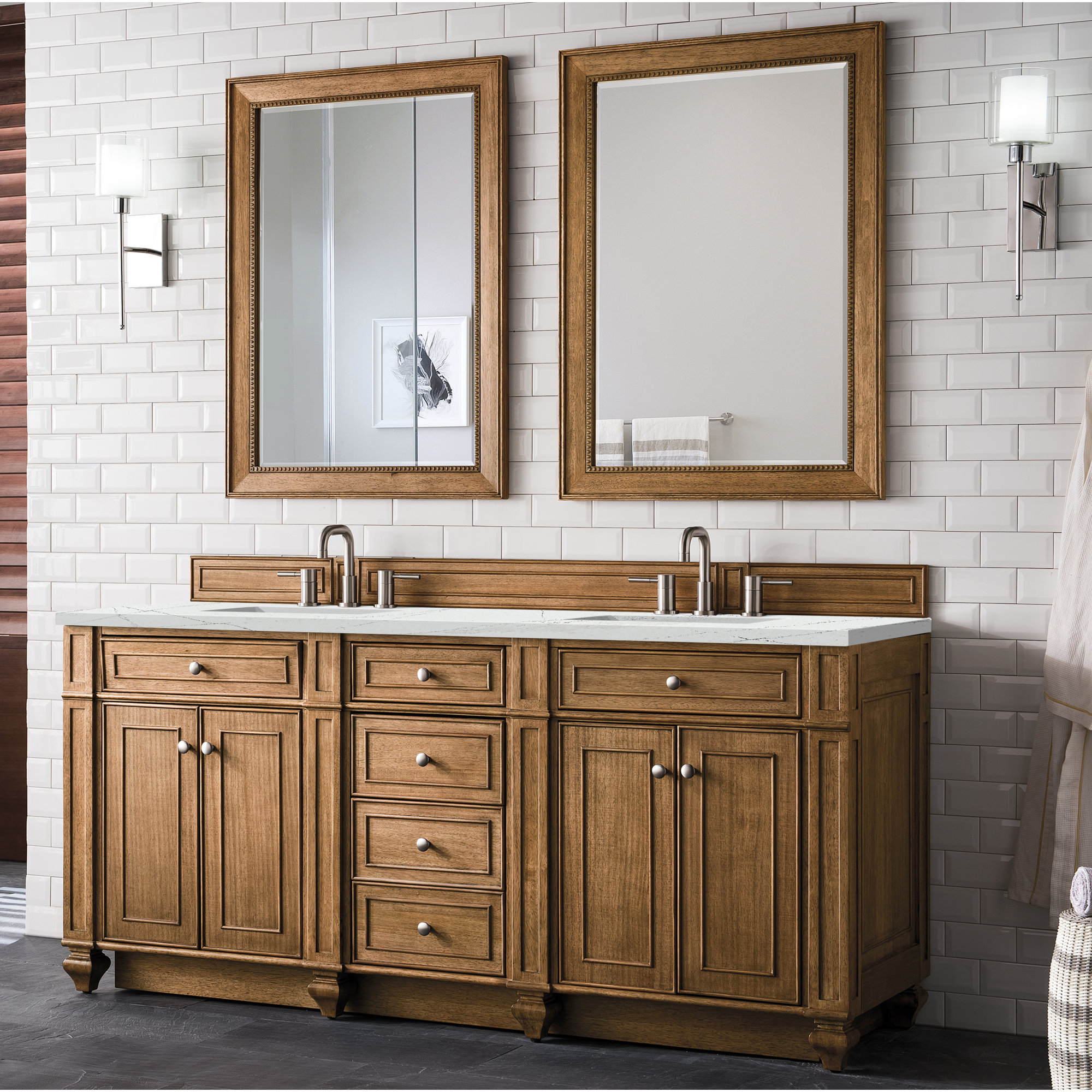 Bristol 72'' W Double Vanity, Ethereal Noctis, 8" Widespread, Saddle Brown