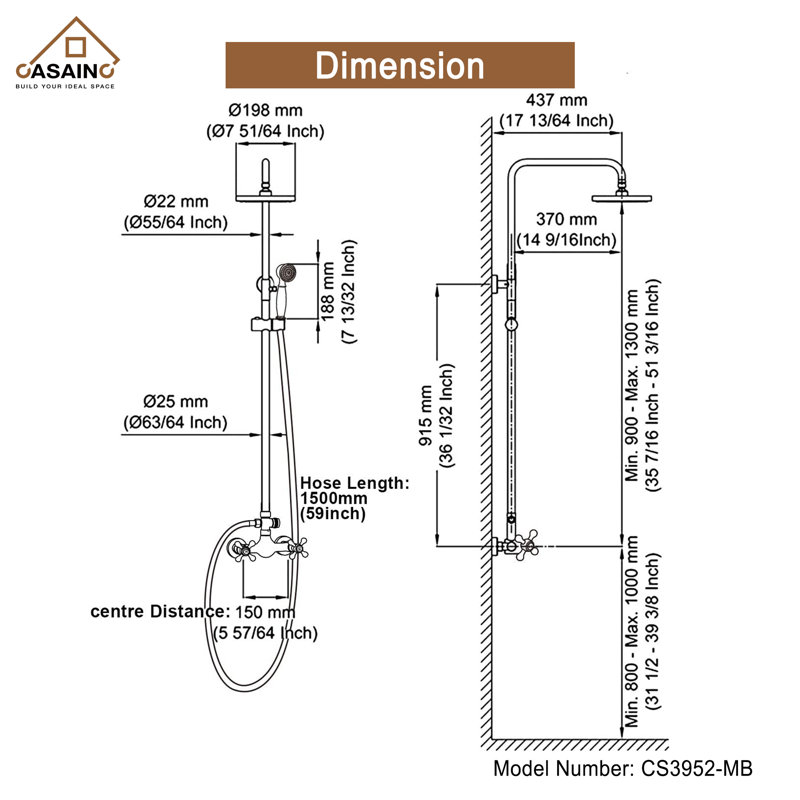 Système de douche Steampunk à pression équilibrée avec poignée à griffes et valve brute, Noir mat