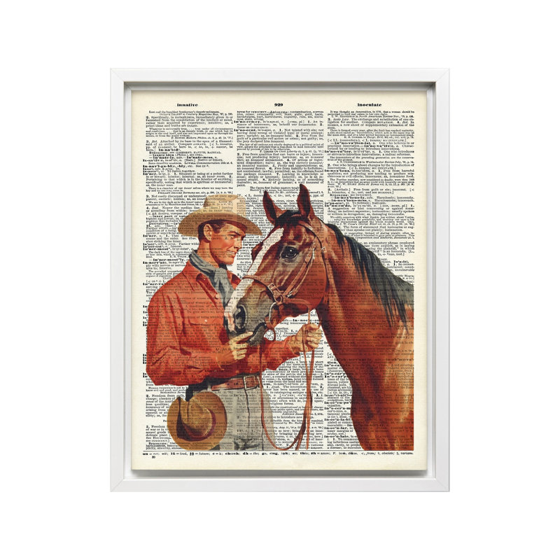 Cowboy et cheval, 12"H x 16"W, Canvas, White Framed