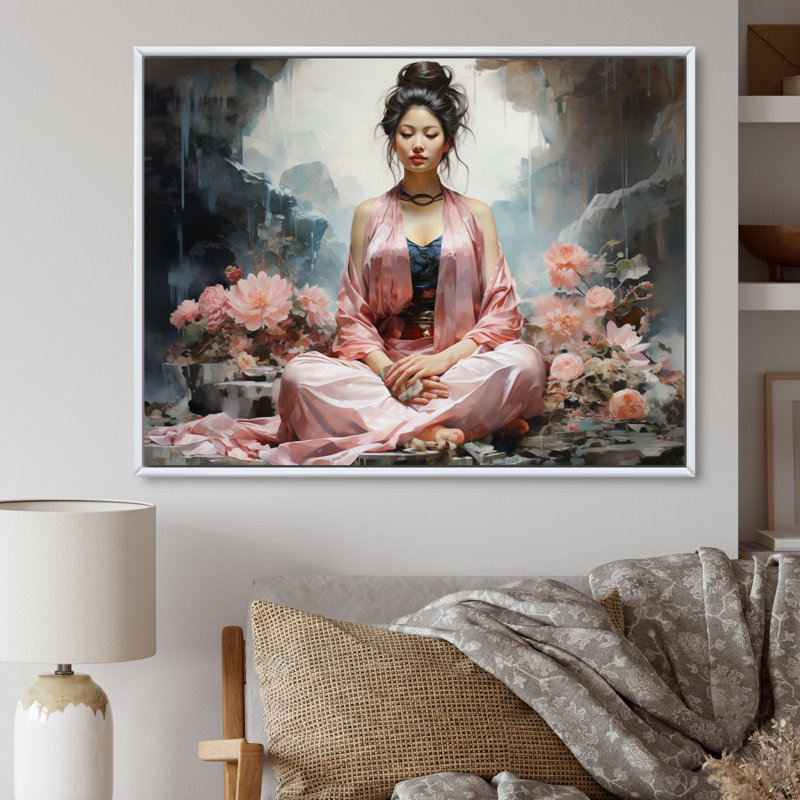 Art asiatique, bodhisattva Grace II - impression, H 24 po x l 32 po x P 1 po, Cadre flottant blanc
