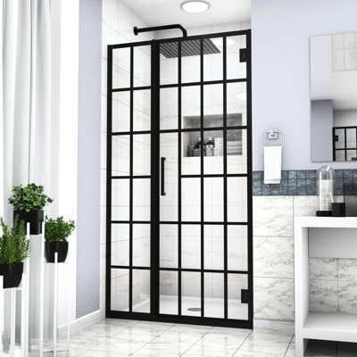 40" W X 72" H Shower Door With Glass In Matte Black, Bathroom Modern Look Black Glass, Pivot Charming Touch