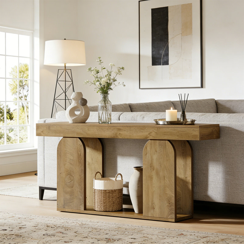 Console 70,9 po, table de couloir rustique, Marron clair