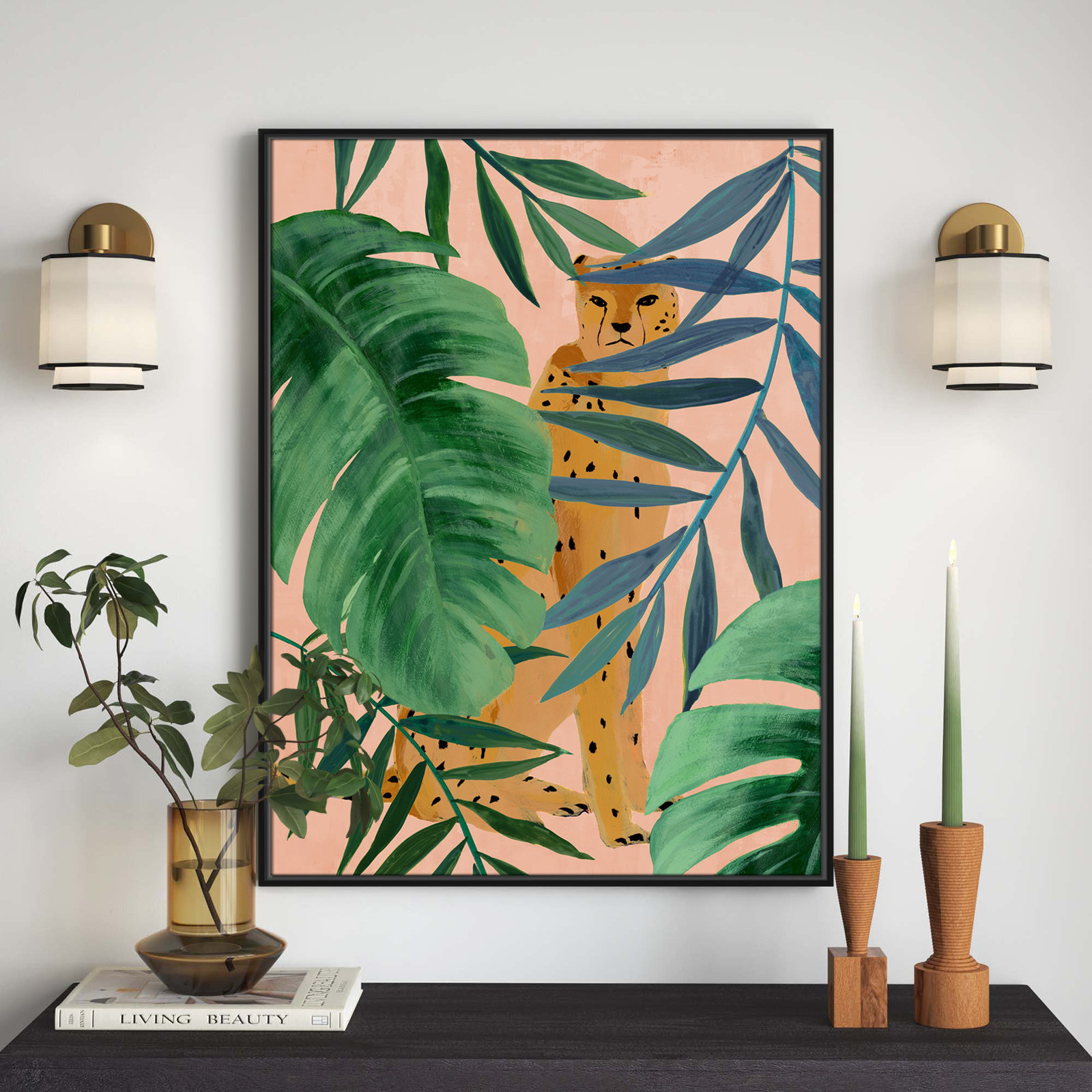 Allie "Silent Jungle" Painting by Isabelle Z, 41.5" H x 31.5" W x 2" D, Black Framed Canvas