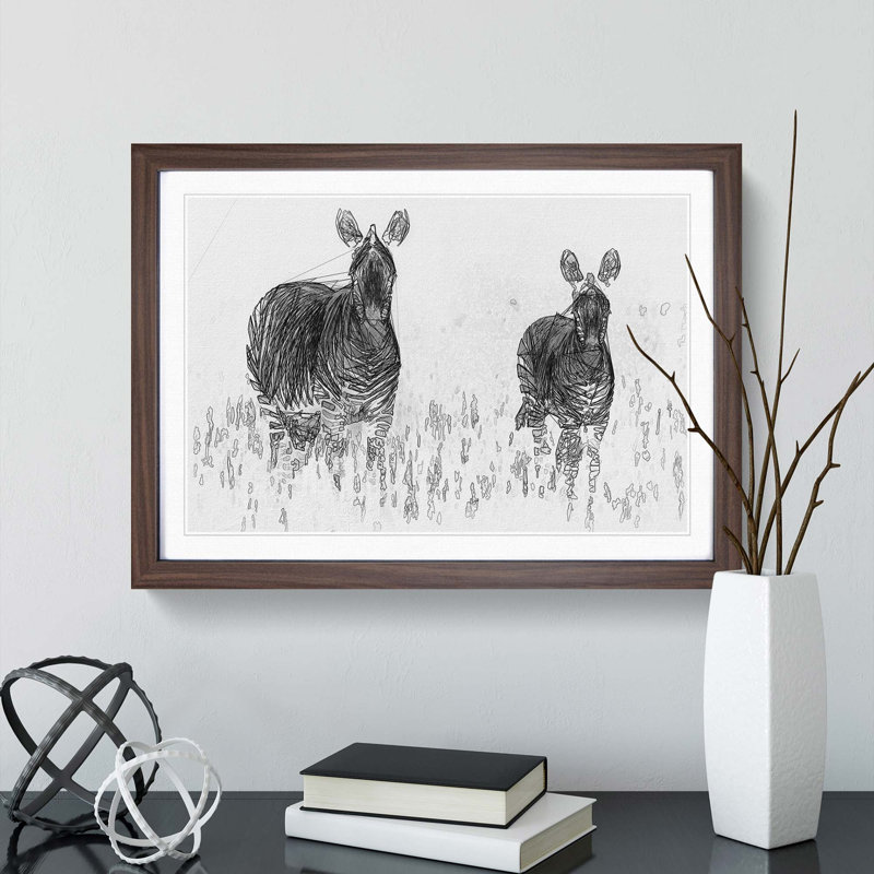Two Zebras in Abstract - Picture Frame Graphic Art Print, Walnut Framed, 62cm H x 87cm W x 2cm D
