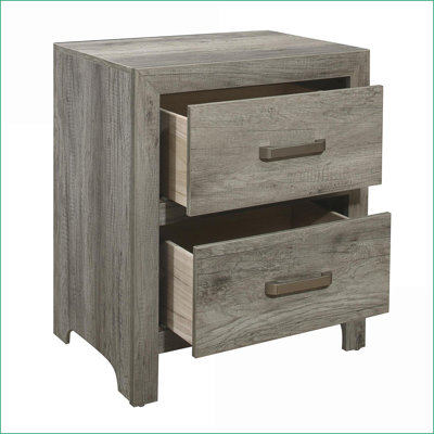 Table de chevet transitionnelle 2 tiroirs gris vieilli