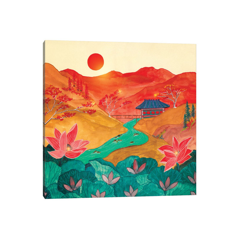 Japanese Mountains by Viviana Gonzalez - Wrapped Canvas Painting, 45.72 cm H x 45.72 cm W x 1.91 cm D