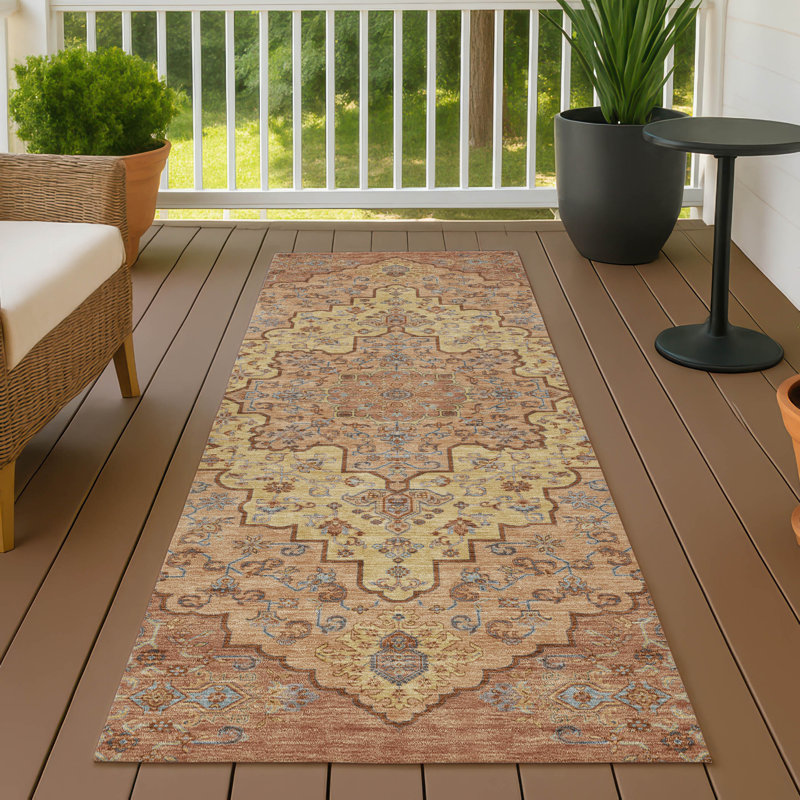 Tapis lavable à la machine intérieur / extérieur ACN2486, Cuivre, Tapis de couloir 2 pi 3 po x 7 pi 6 po