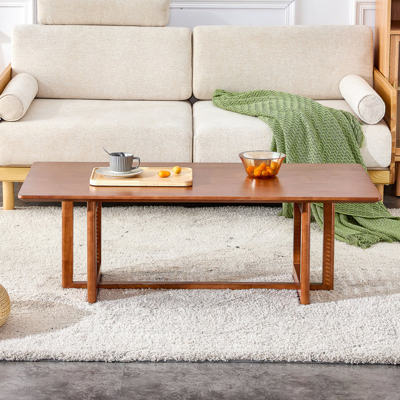 Table basse rectangulaire en bois massif imitation rotin de style chinois pour petits salons de famille, W115191497