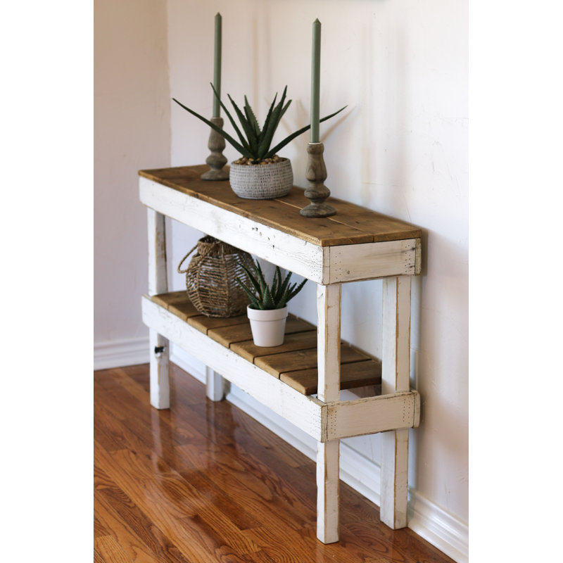 White Reclaimed Wood Double Tier Console with Storage