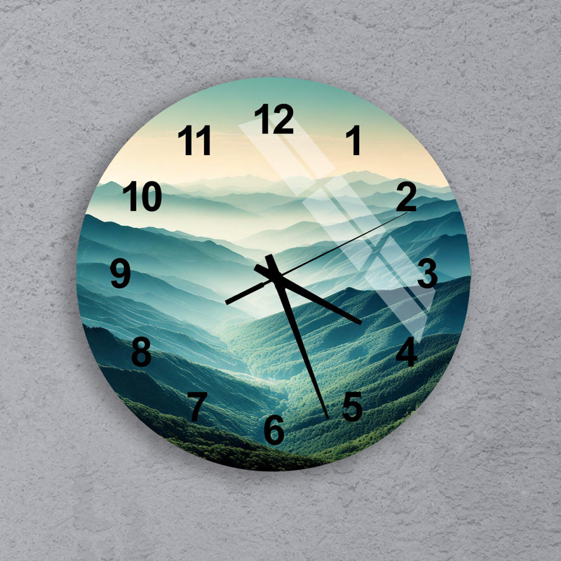 Horloge murale montagne - Silencieux, verre trempé, paysage naturel, Petit