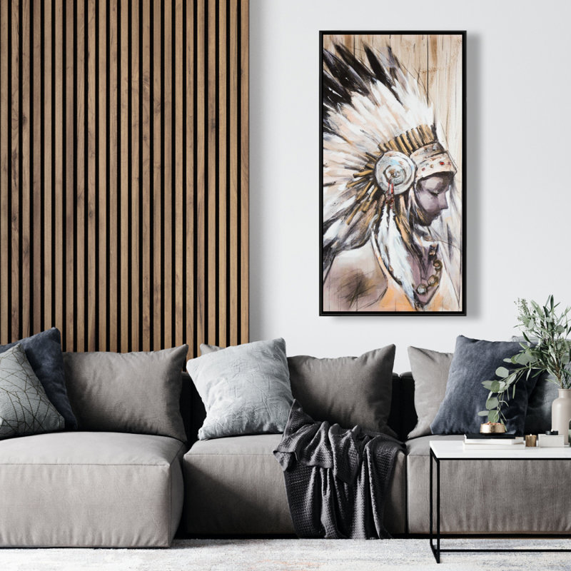 Indian with an headdress chief - 24"x48" Framed canvas