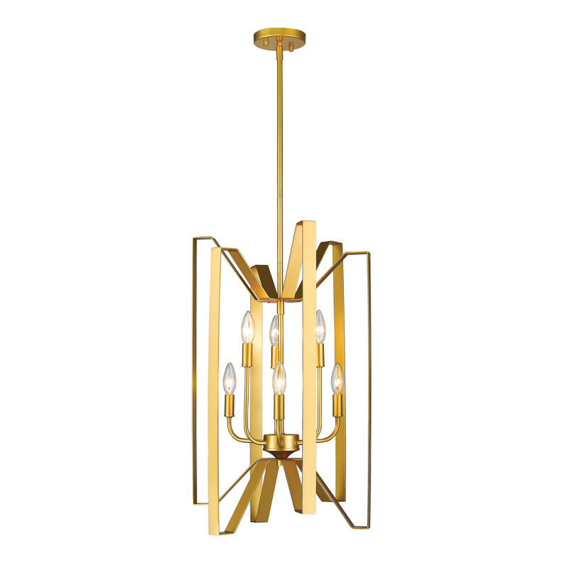 Algertha 8 - Light Steel Dimmable Geometric Chandelier, Polished Metallic Gold