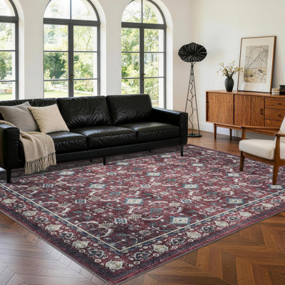 Area Rug, Washable Vintage Boho Rug, Low-Pile Non-Slip Stain Resistant Carpet for Living Room, Bedroom, Dining Room, Kids Nursery