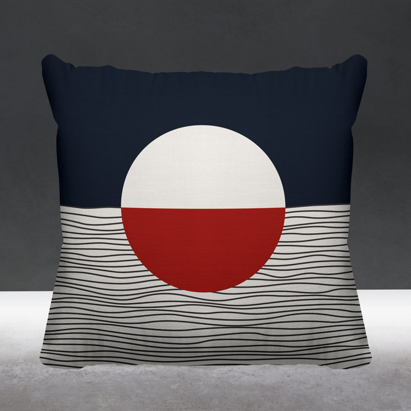 Coussin décoratif intérieur / extérieur Carmy, 17 po x 17 po, Rouge / beige / bleu marine, Carré