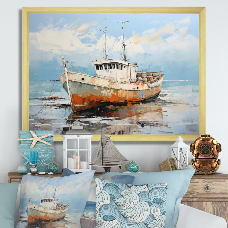 Bateau de pêche, art mural sur toile, impression de paysage côtier du port - Bateau de pêche au port II
