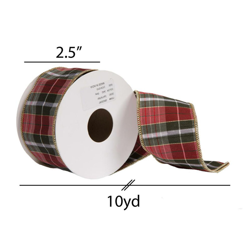 Ruban de Noël, H 2,5 po x l 360 po x P 2,5 po, Gris foncé / Rouge