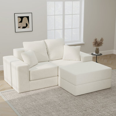 75" Modular Sectional Sofa Pull-Out Sofa Bed Velvet Sectional Couch with Ottomans by Latitude Run