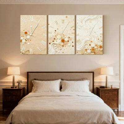 Horloge abstraite abstraite avec chiffres romains, ensemble de 3 impressions sur toile
