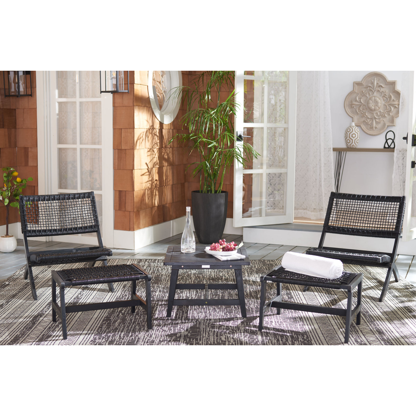 Armida 4-Person Acacia Patio Seating Group, Black