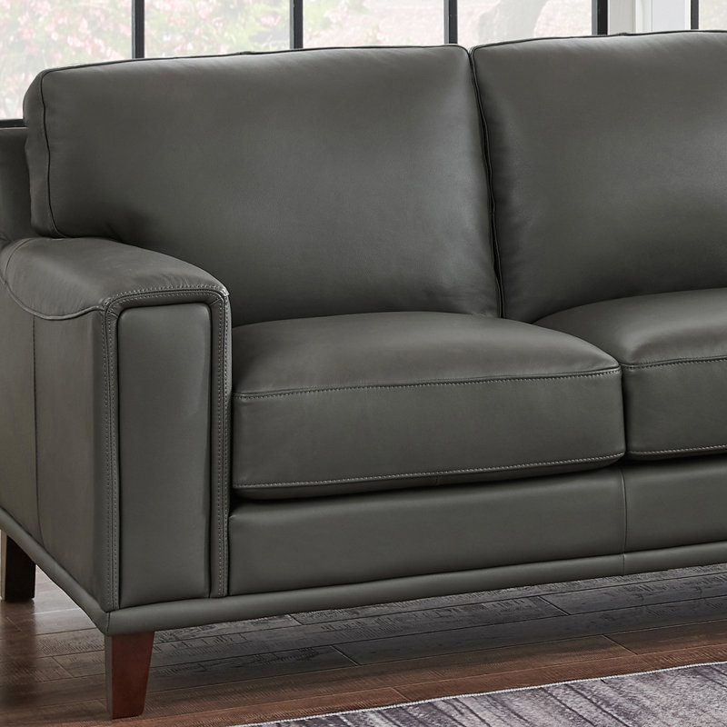 64.5'' Gray Genuine Leather Track Arm Loveseat