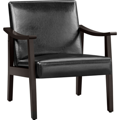 Asmat 24.5" W Mid-Century Modern Faux Leather Armchair with Solid Wood Legs