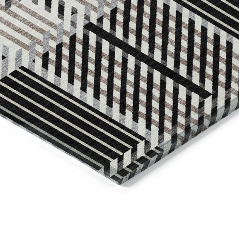 3' X 5' Black Gray And Brown Plaid Washable Indoor Outdoor Area Rug