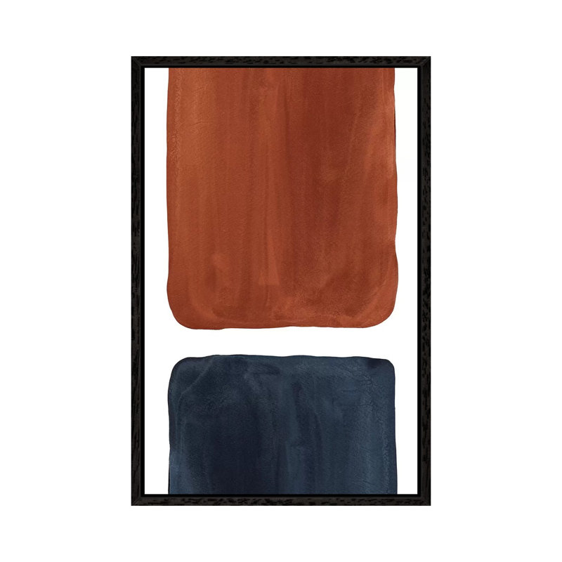 Navy Blue And Terracotta Geometric by Whales Way - Print on Canvas, Black Framed, 152.4cm H x 101.6cm W x 3.81cm D