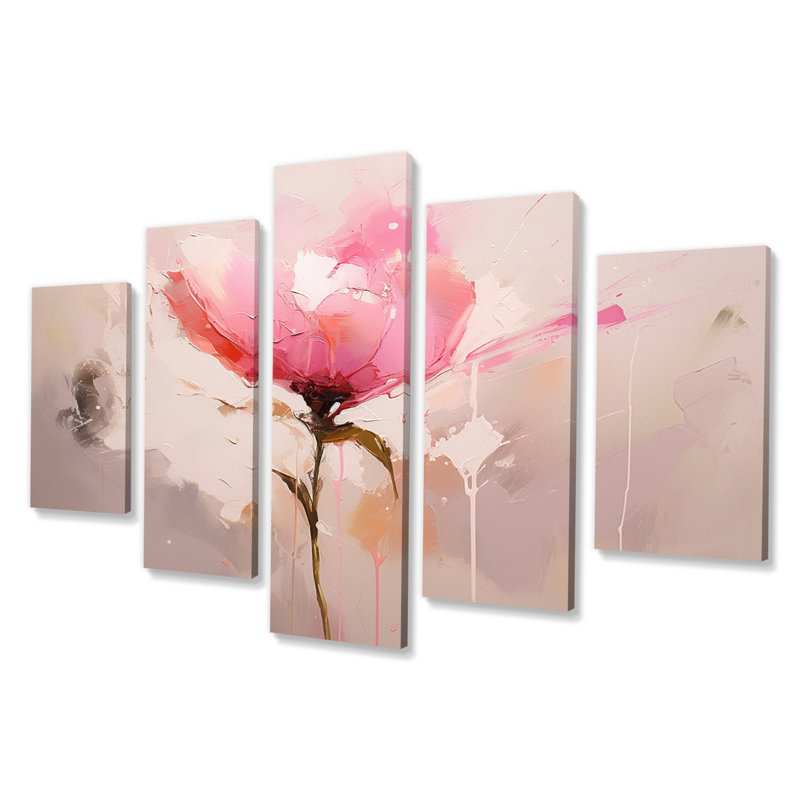 Lafe - Fleurs, art mural sur toile - 5 panneaux
