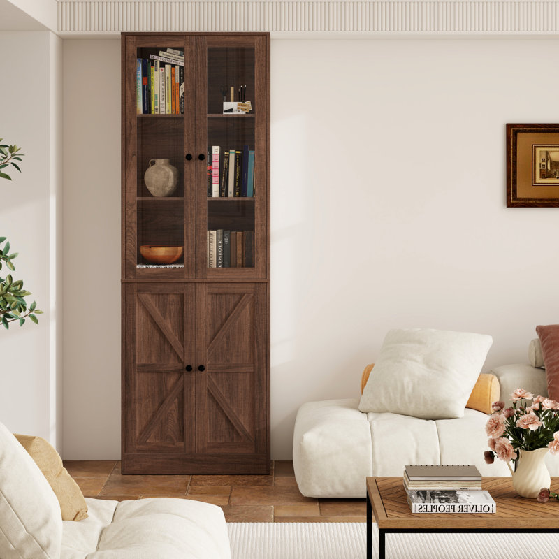 Bibliothèque standard H 70,9 po x l 23,6 po avec porte en verre, Brun