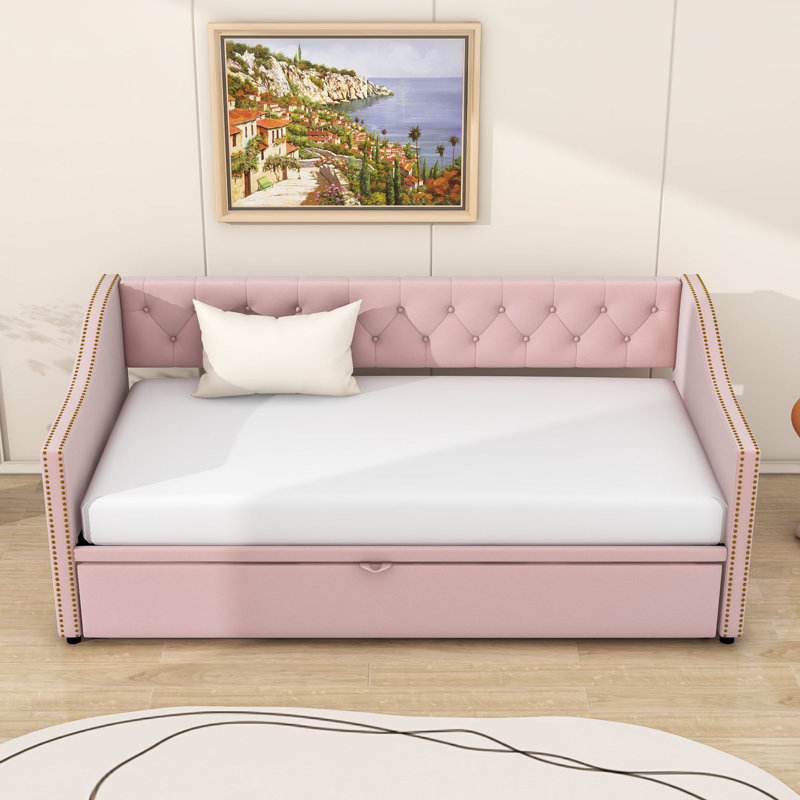 Lit de jour en velours avec couchette, Rose
