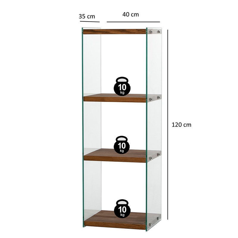 Modern Tempered Glass Bookshelf, 40 x 47.2 x 13.8 inches | 100% Solid Wood Frame, Natural Finish | Stylish & Durable Storage Solution for Home or Office, Disassembled for Easy Assembly