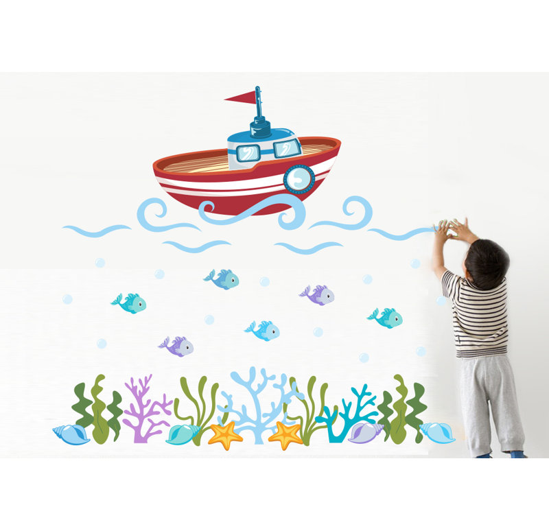 Décalcomanie murale en vinyle océan, salle de bain et poisson, Schéma B