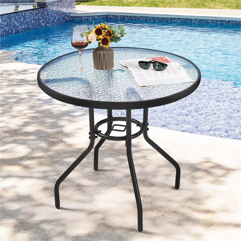 Round Glass Outdoor Bistro Table Yes , 27.5 " W 27.5 " D