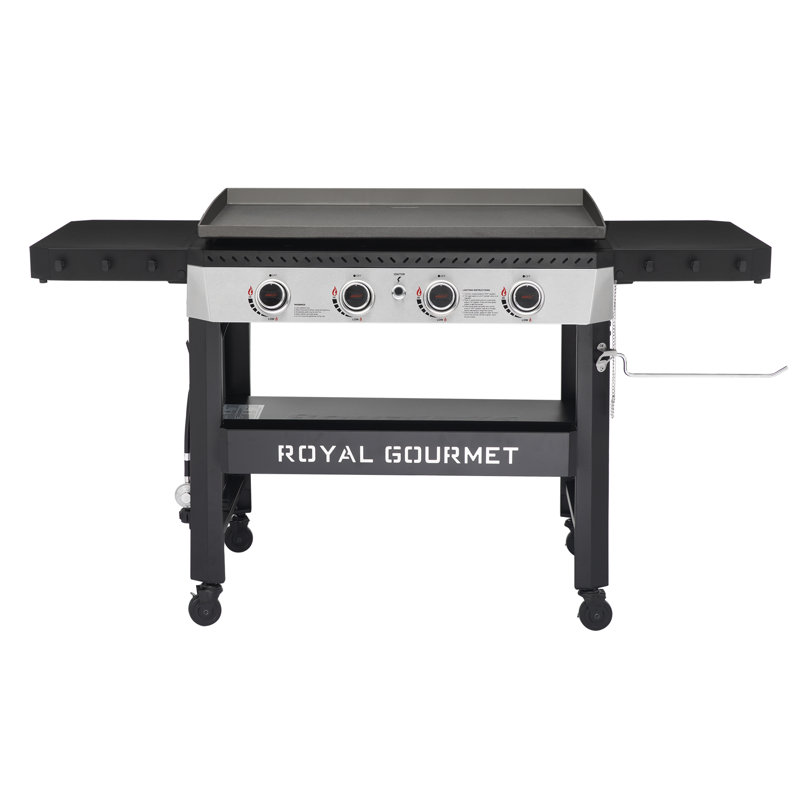 Plaque chauffante au propane de 34 pouces à 4 brûleurs avec tablettes latérales pliantes Royal Gourmet, noir