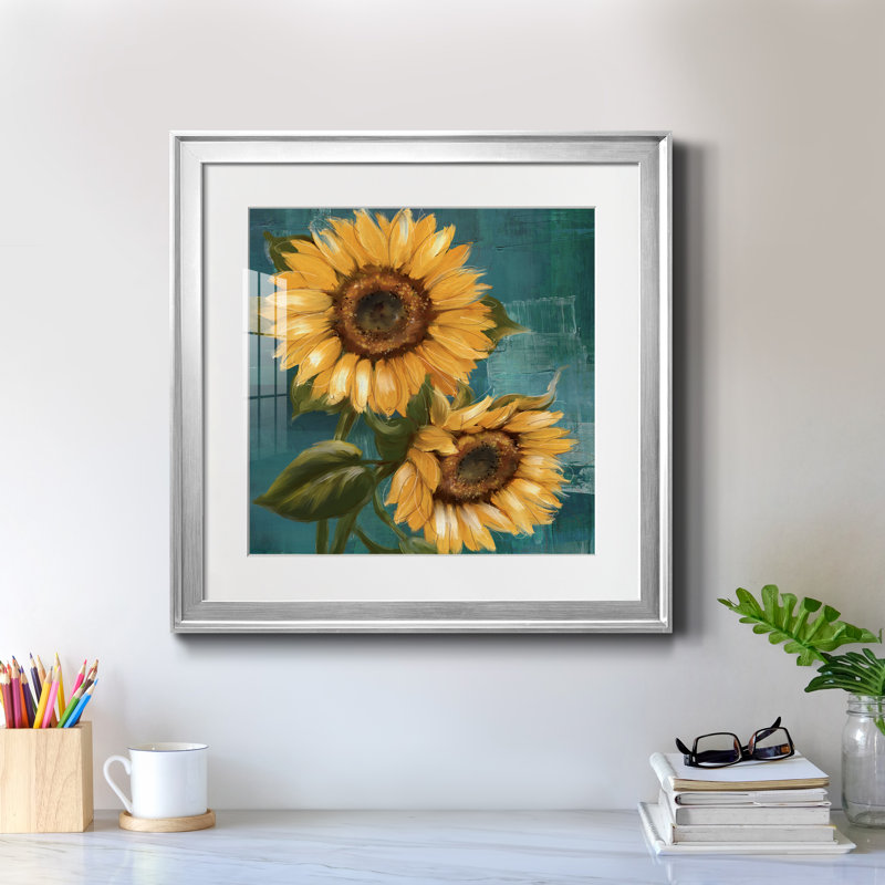 Tournesol II par J Paul - reproduction d'art sur papier encadrée, H 26,5 po x l 26,5 po x P 1,5 po, Papier avec cadre argenté