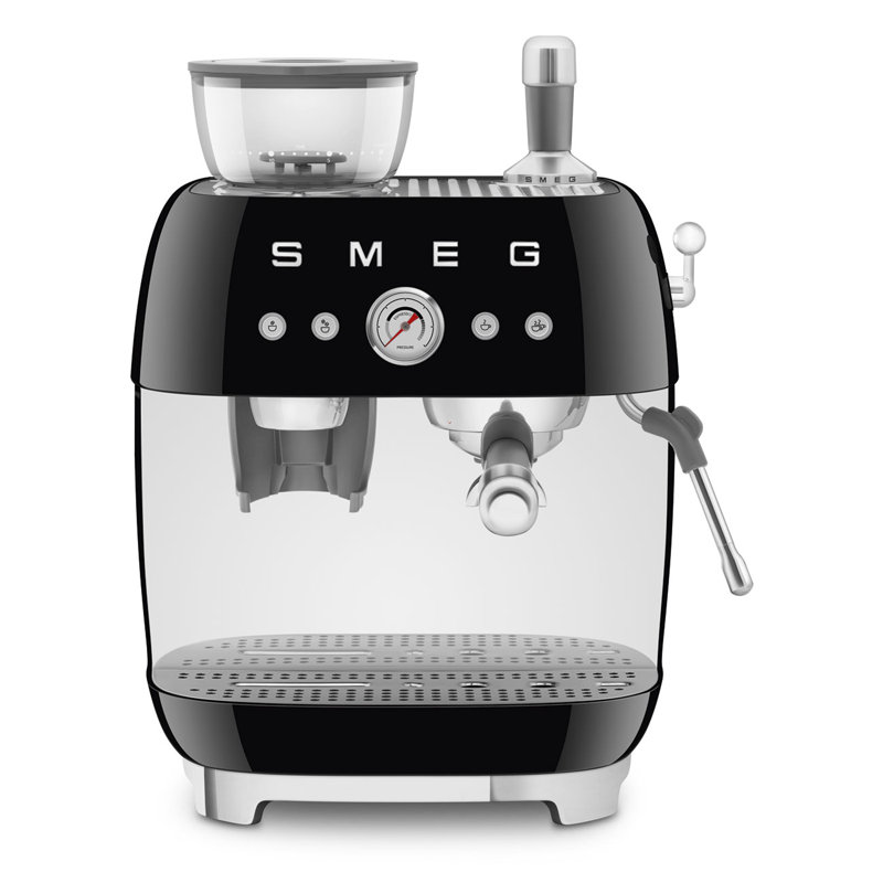 Black Semi-Automatic Espresso Machine with Grinder and Steam Wand
