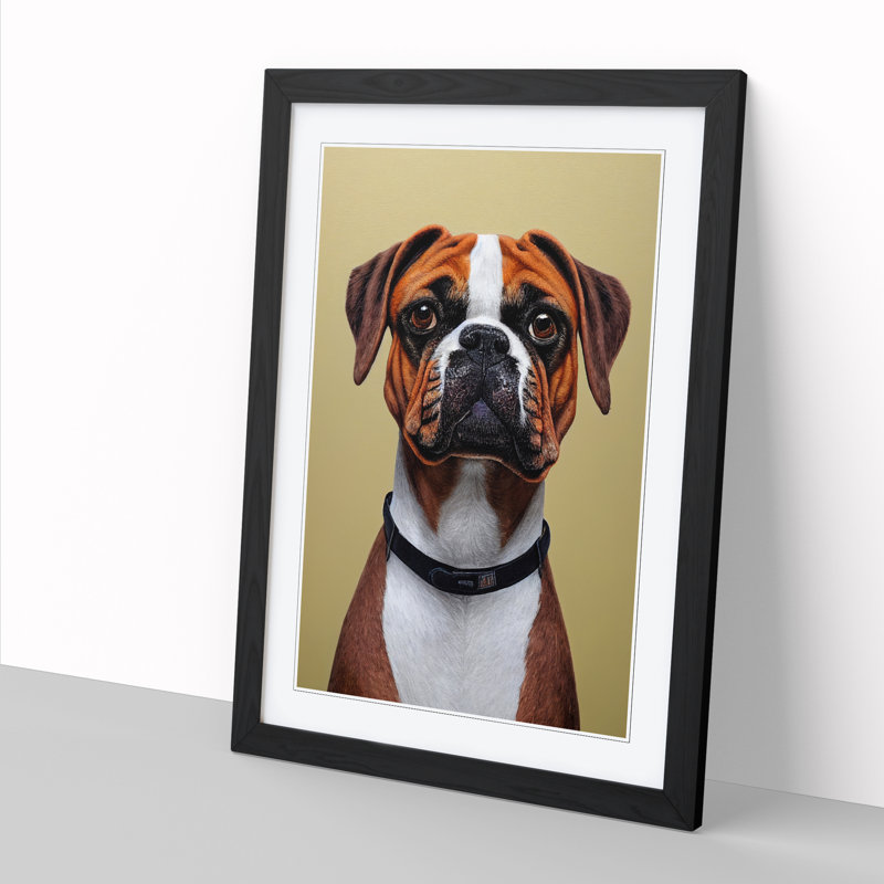 Boxer Dog Chalk Vol.1 - Single Picture Frame Print, 34cm H x 25cm W x 2cm D, Oak Framed
