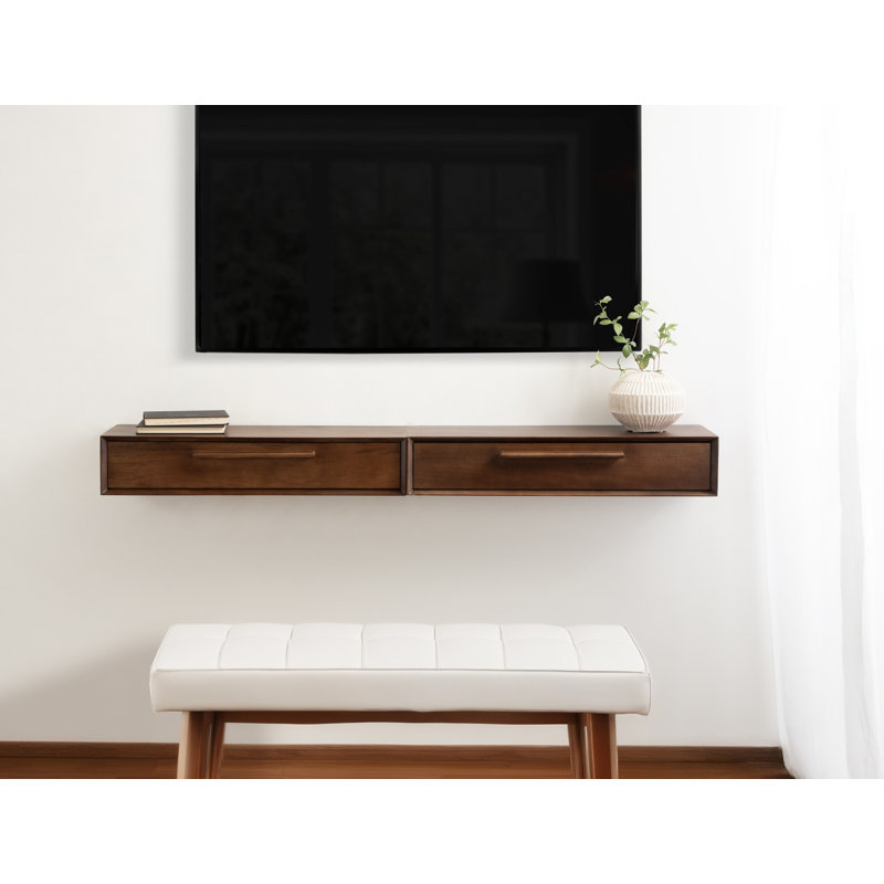 Floating Entryway Console Table, Dark Brown Wood